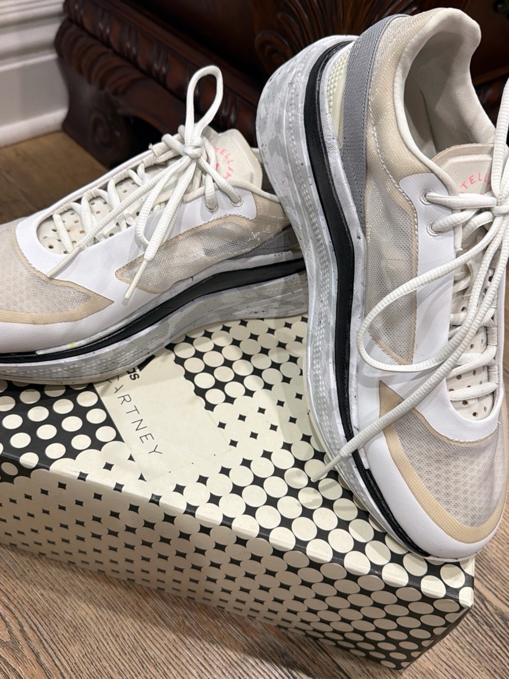 Adidas by Stella McCartney White Sneakers with Pink Logo Accent